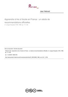 Apprendre à lire à l école en France : un siècle de recommandations officielles - article ; n°1 ; vol.80, pg 111-128