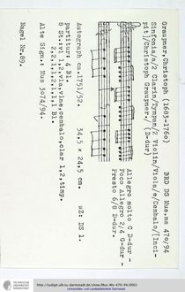 Partition complète et parties, Sinfonia en D major, GWV 528