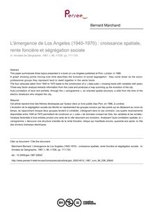 L émergence de Los Angeles (1940-1970) : croissance spatiale, rente foncière et ségrégation sociale  - article ; n°538 ; vol.96, pg 711-724