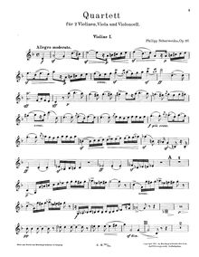 Partition violon 1, corde quatuor No.1, Op.117, String Quartet No.1 in D Minor, Op.117