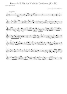 Partition ténor enregistrement  , partie, violoncelle Sonata en E-flat major