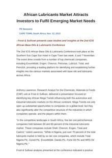 African Lubricants Market Attracts Investors to Fulfil Emerging Market Needs