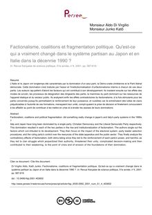 Factionalisme, coalitions et fragmentation politique. Qu est-ce qui a vraiment changé dans le système partisan au Japon et en Italie dans la décennie 1990 ? - article ; n°4 ; vol.51, pg 587-619