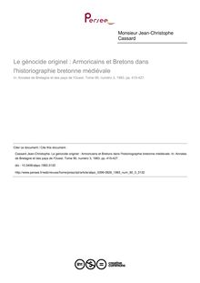 Le génocide originel : Armoricains et Bretons dans l historiographie bretonne médiévale - article ; n°3 ; vol.90, pg 415-427