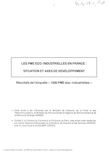 Les PME éco-industrielles en France : situation et axes de développement : résultats de l enquête 1000 PME éco-industrielles