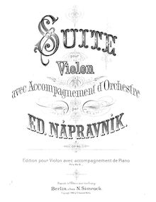 Partition de piano,  pour violon et orchestre, Nápravník, Eduard