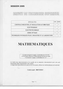 Mathématiques 2005 BTS Systèmes électroniques