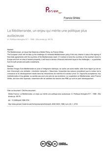 La Méditerranée, un enjeu qui mérite une politique plus audacieuse - article ; n°1 ; vol.63, pg 69-76