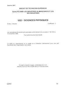 Sciences physiques 2007 BTS Qualité dans les industries alimentaires et bio-indus.