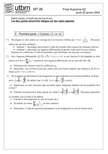 Suites – Séries – Fonctions de variable complexe 2003 Tronc Commun Université de Technologie de Belfort Montbéliard