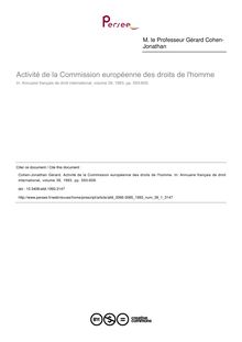Activité de la Commission européenne des droits de l homme - article ; n°1 ; vol.39, pg 593-609