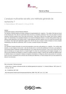 L analyse multivariée est-elle une méthode générale de recherche ? - article ; n°3 ; vol.12, pg 321-335