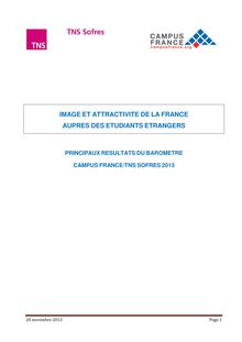 Baromètre Campus France/TNS Sofres sur l attractivité de la France auprès des étudiants étrangers