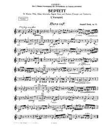 Partition cor , partie (en F), Septet, Op.55, Septett für Klavier, Flöte, Oboe, Klarinette, Fagott, Horn und Pauken (Triangle und Tamburin). Op. 55.