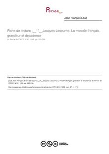 Fiche de lecture : Jacques Lesourne, Le modèle français, grandeur et décadence  ; n°1 ; vol.67, pg 285-296