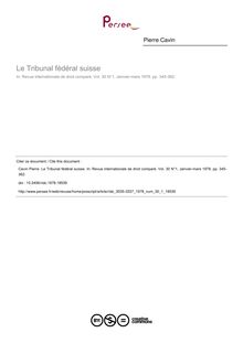 Le Tribunal fédéral suisse - article ; n°1 ; vol.30, pg 345-362