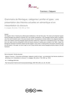 Grammaire de Montague, catégories Lamillar et types : une présentation des théories actuelles en sémantique et en interprétation du discours - article ; n°148 ; vol.36, pg 76-92