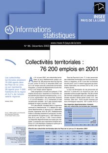 Collectivités territoriales : 76 200 emplois en 2001