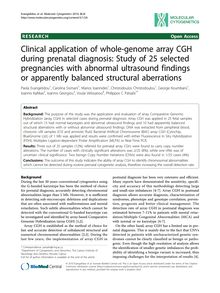 Clinical application of whole-genome array CGH during prenatal diagnosis: Study of 25 selected pregnancies with abnormal ultrasound findings or apparently balanced structural aberrations