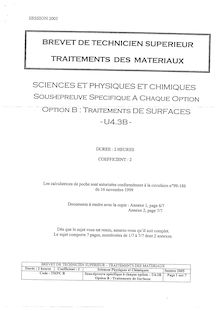 Sciences physiques et chimiques 2005 Traitements de surfaces BTS Traitement des matériaux