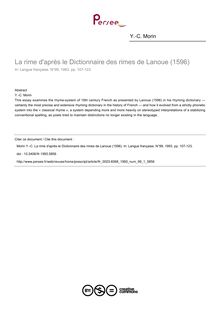 La rime d après le Dictionnaire des rimes de Lanoue (1596) - article ; n°1 ; vol.99, pg 107-123