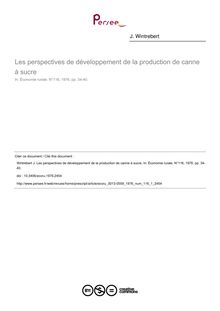 Les perspectives de développement de la production de canne à sucre - article ; n°1 ; vol.116, pg 34-40