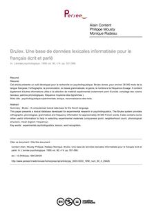 Brulex. Une base de données lexicales informatisée pour le français écrit et parlé - article ; n°4 ; vol.90, pg 551-566