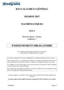 Sujet Bac S 2017 Pondichéry - Mathématiques Obligatoire