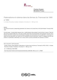 Paternalisme et violence dans les fermes du Transvaal de 1900 à 1950 - article ; n°1 ; vol.47, pg 5-34
