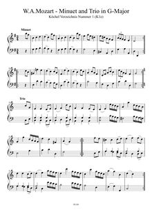 Partition complète, Minuet, Menuett, G major, Mozart, Wolfgang Amadeus