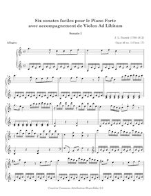 Partition No.1 en C major, 6 Sonates faciles, Six SONATES Faciles Pour le Piano Forte AVEC ACCOMPAGNEMENT de Violon Ad Libitum