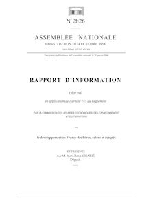 Rapport d information déposé en application de l article 145 du Règlement par la Commission des affaires économiques, de l environnement et du territoire sur le développement en France des foires, salons et congrès