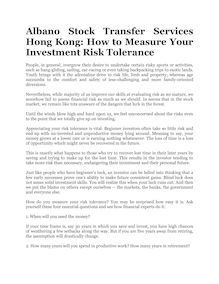 Albano Stock Transfer Services Hong Kong: How to Measure Your Investment Risk Tolerance