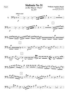 Partition bassons 1, 2, Symphony No.31, Paris Symphony, D major