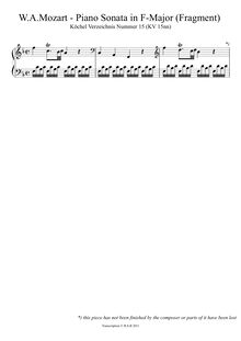 Partition Piano Sonata en F major, K.15nn (Fragment), pour London Sketchbook
