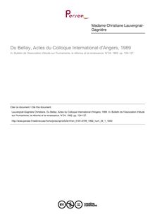 Du Bellay, Actes du Colloque International d Angers, 1989  ; n°1 ; vol.34, pg 124-127