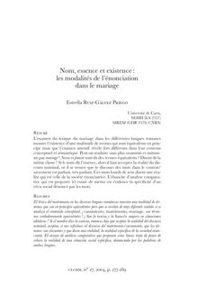 Nom, essence et existence : les modalités de l’énonciation dans le mariage - article ; n°1 ; vol.27, pg 277-289