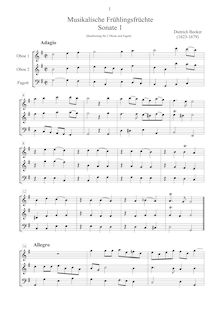 Partition Sonate 1, transcription pour 2 hautbois et basson - Score, parties, Musicalische Fruhlings-Fruchte