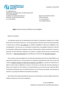 Indemnités parlementaires illégales - courrier adressé à Gérard Larcher