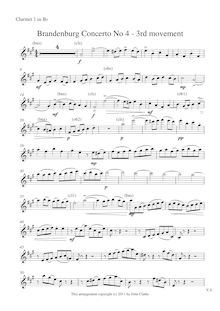 Partition clarinette 1 (en B♭), Brandenburg Concerto No.4, G major