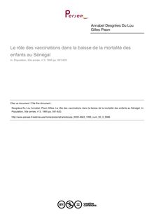 Le rôle des vaccinations dans la baisse de la mortalité des enfants au Sénégal - article ; n°3 ; vol.50, pg 591-620