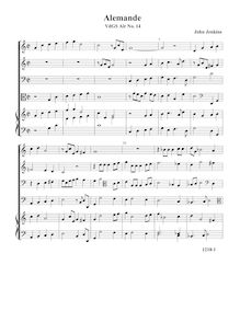 Partition Almande, VdGS No.14 - partition complète (Tr Tr B B O), Airs pour 4 violes de gambe avec orgue