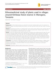 Ethnomedicinal study of plants used in villages around Kimboza forest reserve in Morogoro, Tanzania