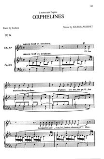 Partition complète (E♭ Major: medium voix et piano), Orphelines