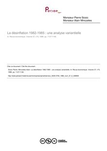 La désinflation 1982-1985 : une analyse variantielle - article ; n°6 ; vol.37, pg 1127-1146