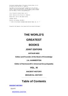 The World s Greatest Books — Volume 11 — Ancient and Mediæval History
