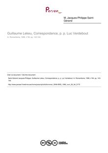 Guillaume Lekeu, Correspondance, p. p. Luc Verdebout  ; n°94 ; vol.26, pg 143-144