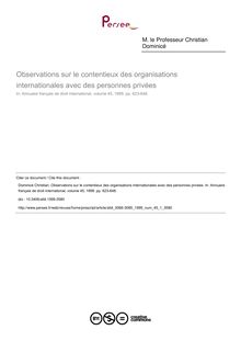 Observations sur le contentieux des organisations internationales avec des personnes privées - article ; n°1 ; vol.45, pg 623-648