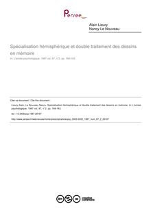 Spécialisation hémisphérique et double traitement des dessins en mémoire - article ; n°2 ; vol.87, pg 169-183