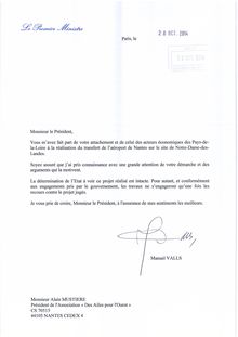 Lettre de Manuel Valls - Aéroport de Notre-Dame-des-Landes